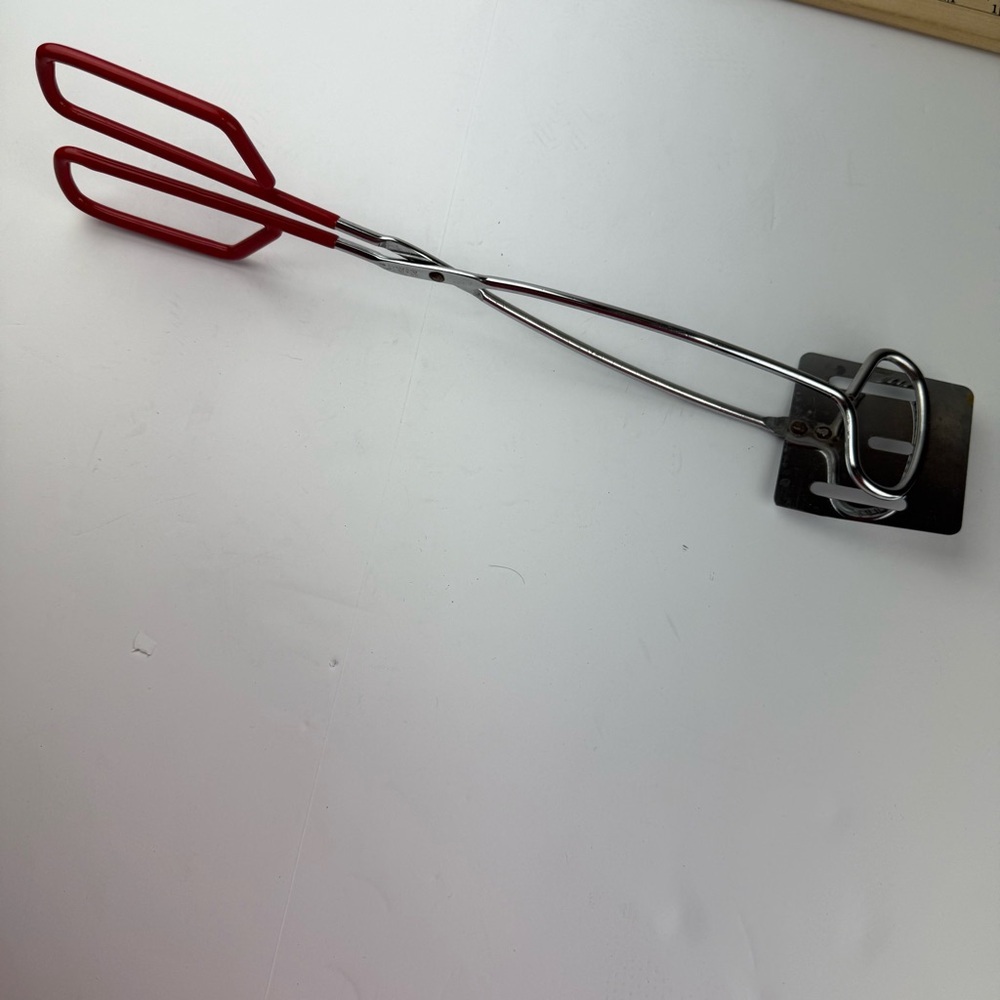 Vintage Made in Taiwan Red Handle BBQ Tongs Flipper Cooking Utensil
